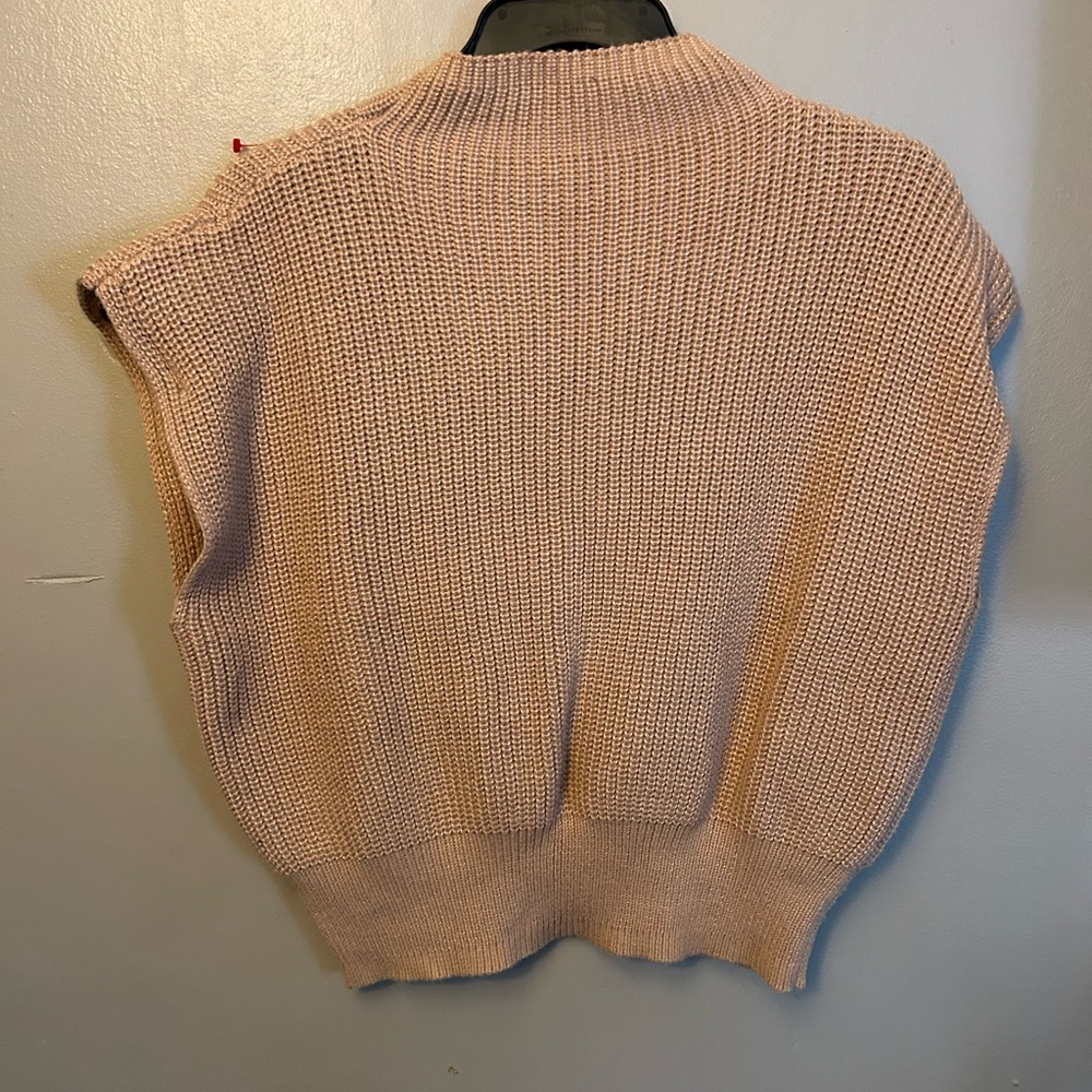 Cider sweater - tan loose knit high neck vest w/shoulder pads - Picture 5 of 10